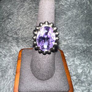 Silver and Purple Adjustable HSN Statement cocktail ring oval purple cz